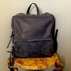 Moda Luxe blue, vegan pebbled leather backpack.